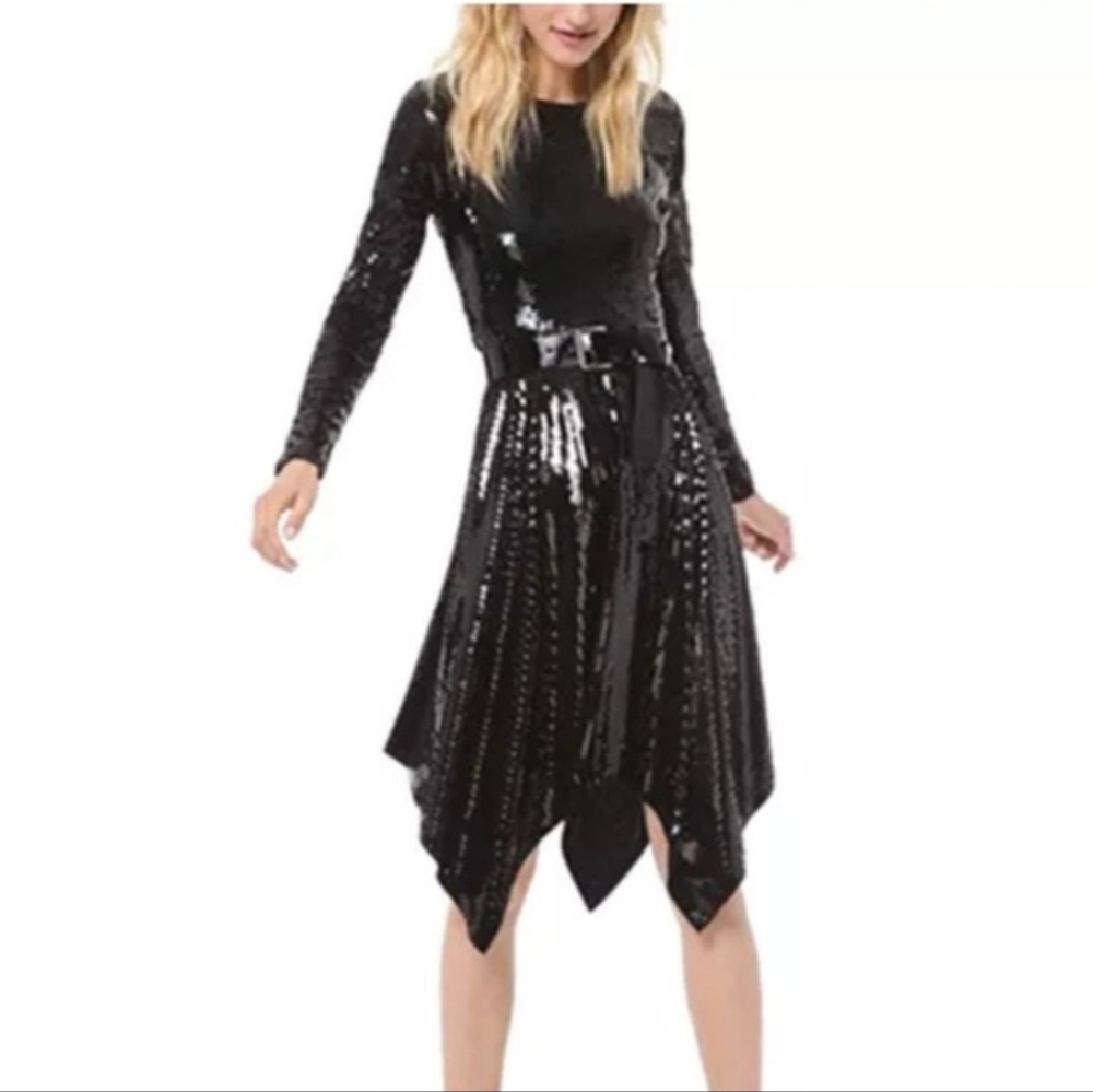 Michael Kors Collection Black Sequin Asymmetrical Midi Dress